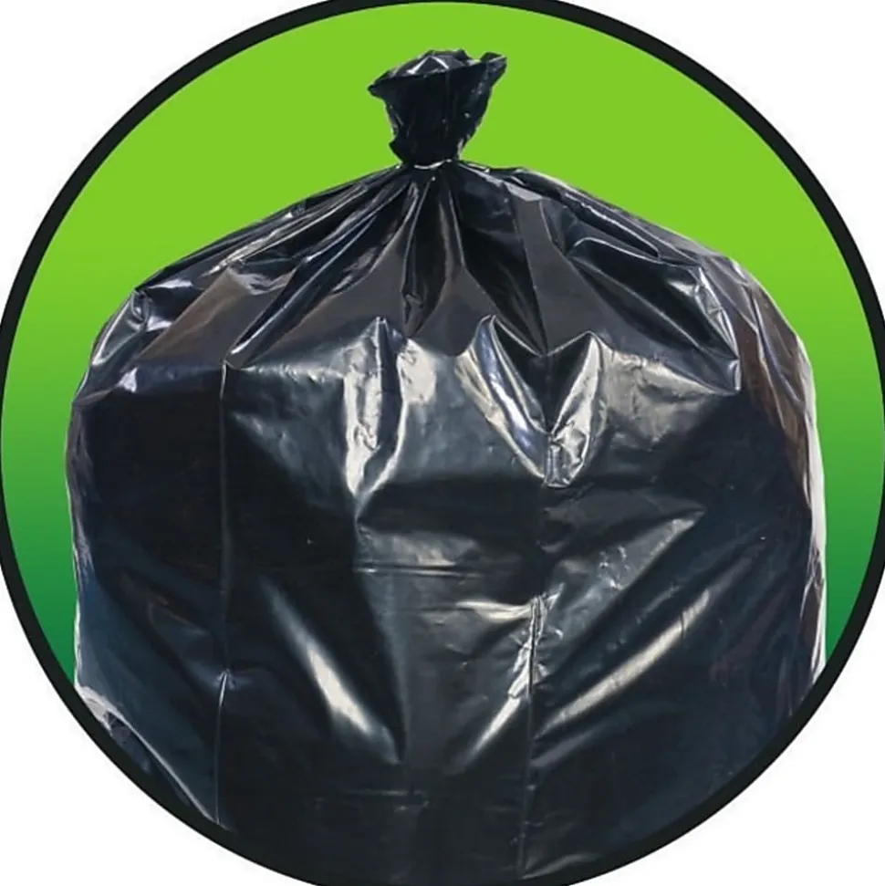 Pitt Plastics Eco•Strong™ 1.5-mil Can Liners, 56 Gallons, 44" x 55", Black, 10 Bags Per Roll, Case Of 10 Rolls