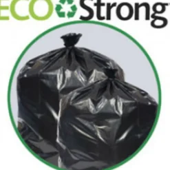 Pitt Plastics Eco•Strong™ 1.5-mil Can Liners, 56 Gallons, 44" x 55", Black, 10 Bags Per Roll, Case Of 10 Rolls