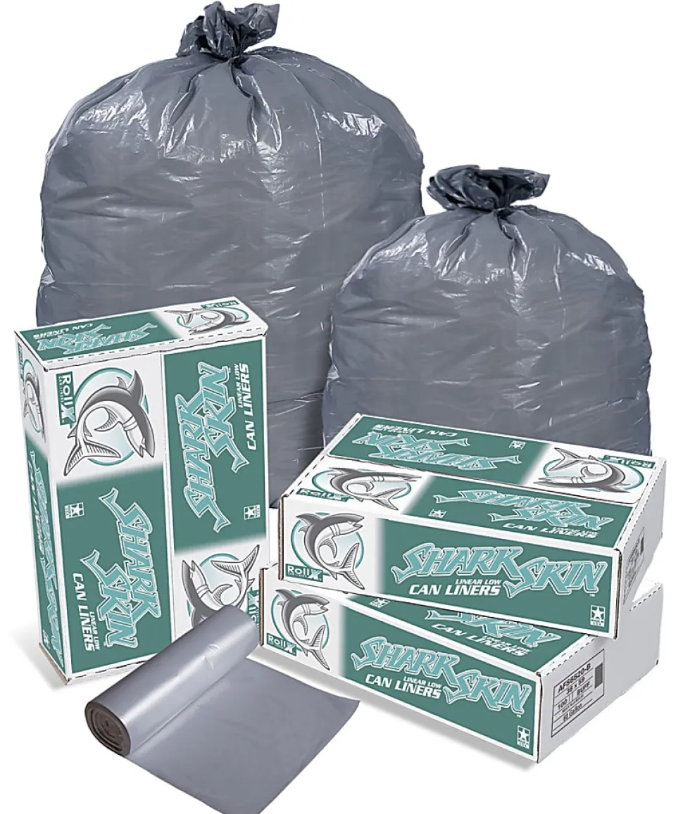 Pitt Plastics Linear Low-Density Can Liners, 1.1-mil, 45 Gallons, Gray, Case of 100