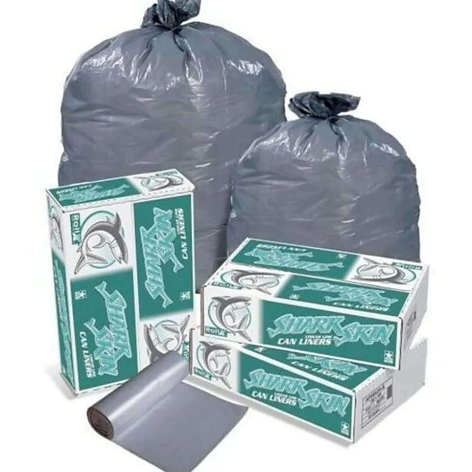 Pitt Plastics Linear Low-Density Can Liners, 1.1-mil, 45 Gallons, Gray, Case of 100