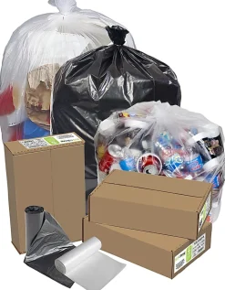 Pitt Plastics PCR Low Density EcoStrong Plus Trash Bags, 45 Gallon, Clear, Case Of 100 Trash Bags