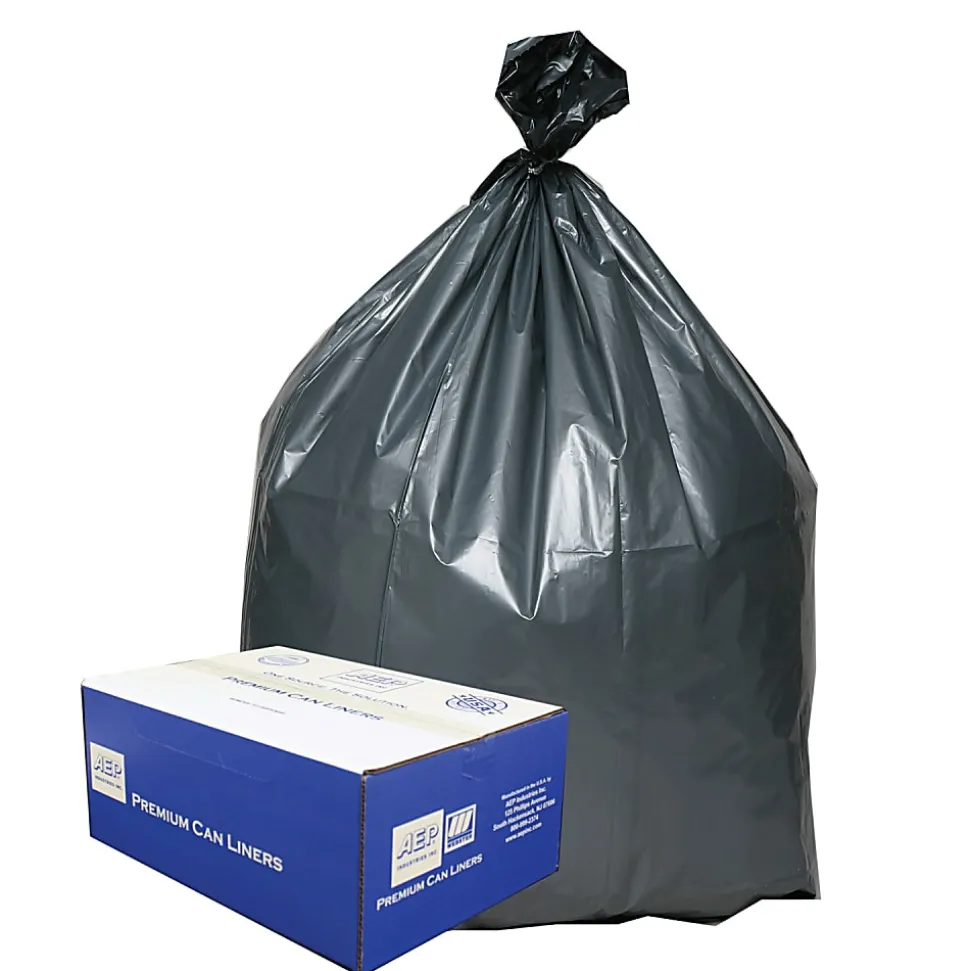 Platinum Plus® Can Liners, 60 gal, 1.55 mil, 39" x 56", Gray, 10 Bags/Roll, 5 Rolls/Carton