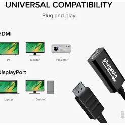 Plugable Active DisplayPort to HDMI Adapter - Connect any DisplayPort-Enabled PC or Tablet to an HDMI Enabled Monitor, TV or Projector - DPHDMI