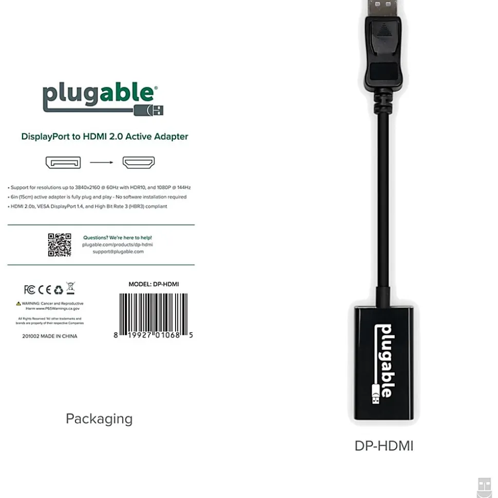 Plugable Active DisplayPort to HDMI Adapter - Connect any DisplayPort-Enabled PC or Tablet to an HDMI Enabled Monitor, TV or Projector - DPHDMI