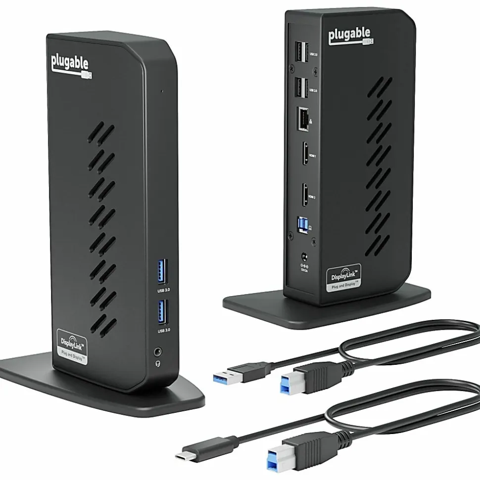Plugable Dual 1080p HDMI Universal Docking Station for USB-C & USB 3.0 Laptop - 10 Ports, Windows/ChromeOS Plug & Play, macOS Driver Required
