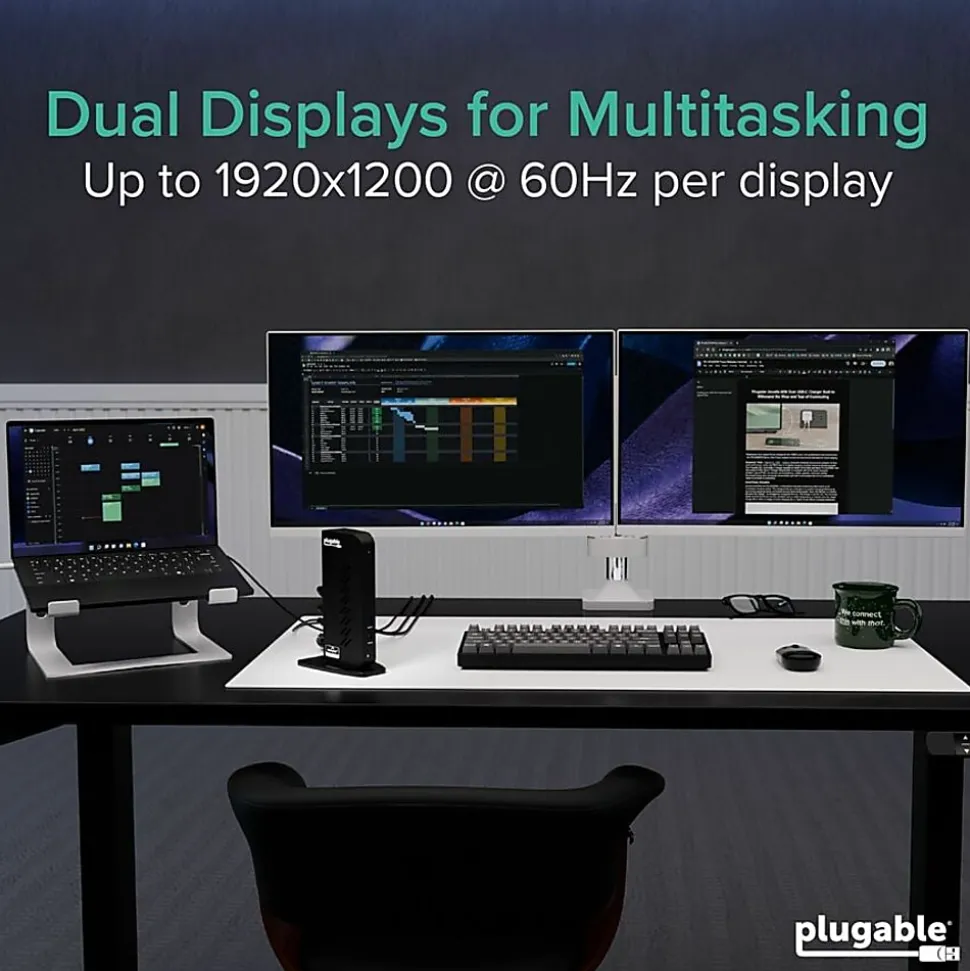 Plugable Dual 1080p HDMI Universal Docking Station for USB-C & USB 3.0 Laptop - 10 Ports, Windows/ChromeOS Plug & Play, macOS Driver Required