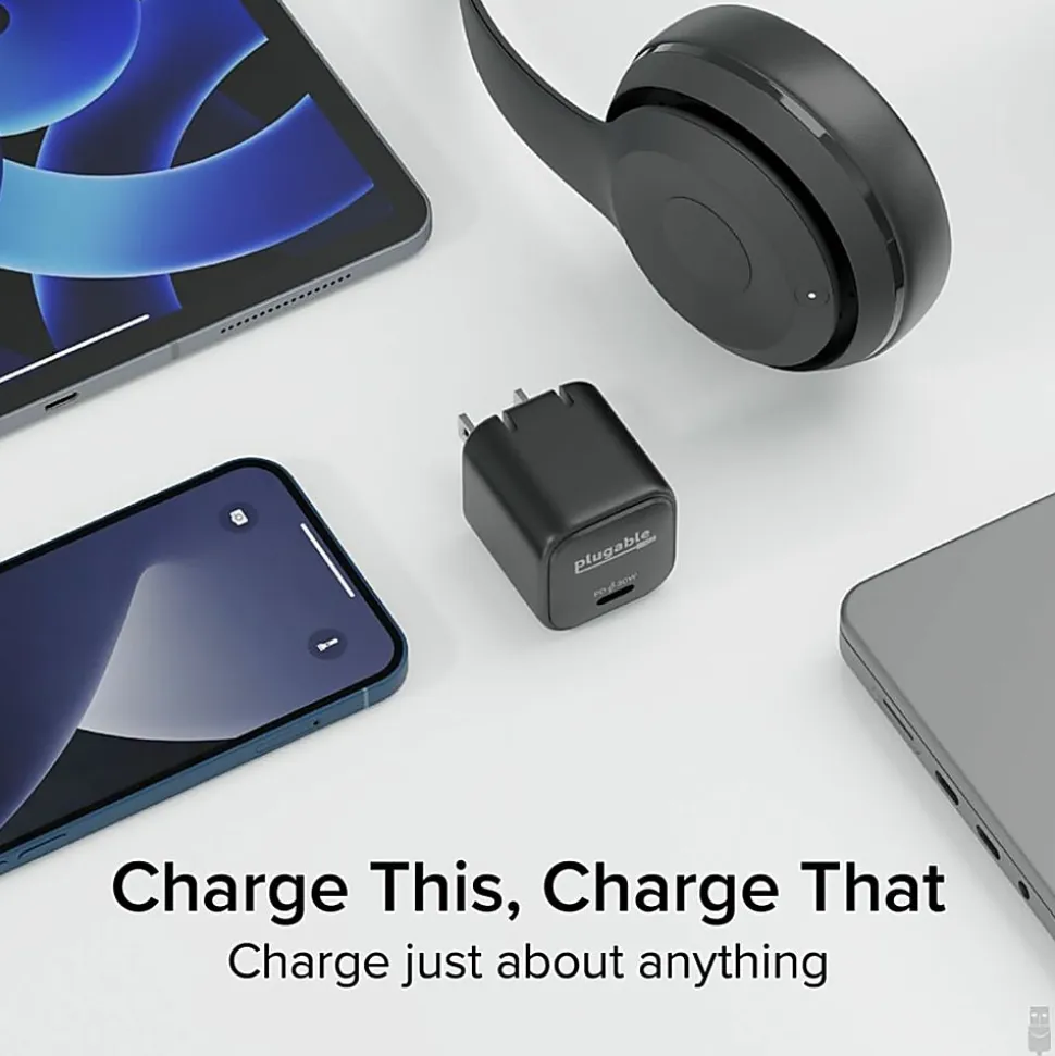 Plugable GaN USB C Charger Block, 30W Portable Charger - Foldable Prongs, PPS USBC Fast Charger - PS30C1B