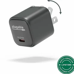 Plugable GaN USB C Charger Block, 30W Portable Charger - Foldable Prongs, PPS USBC Fast Charger - PS30C1B
