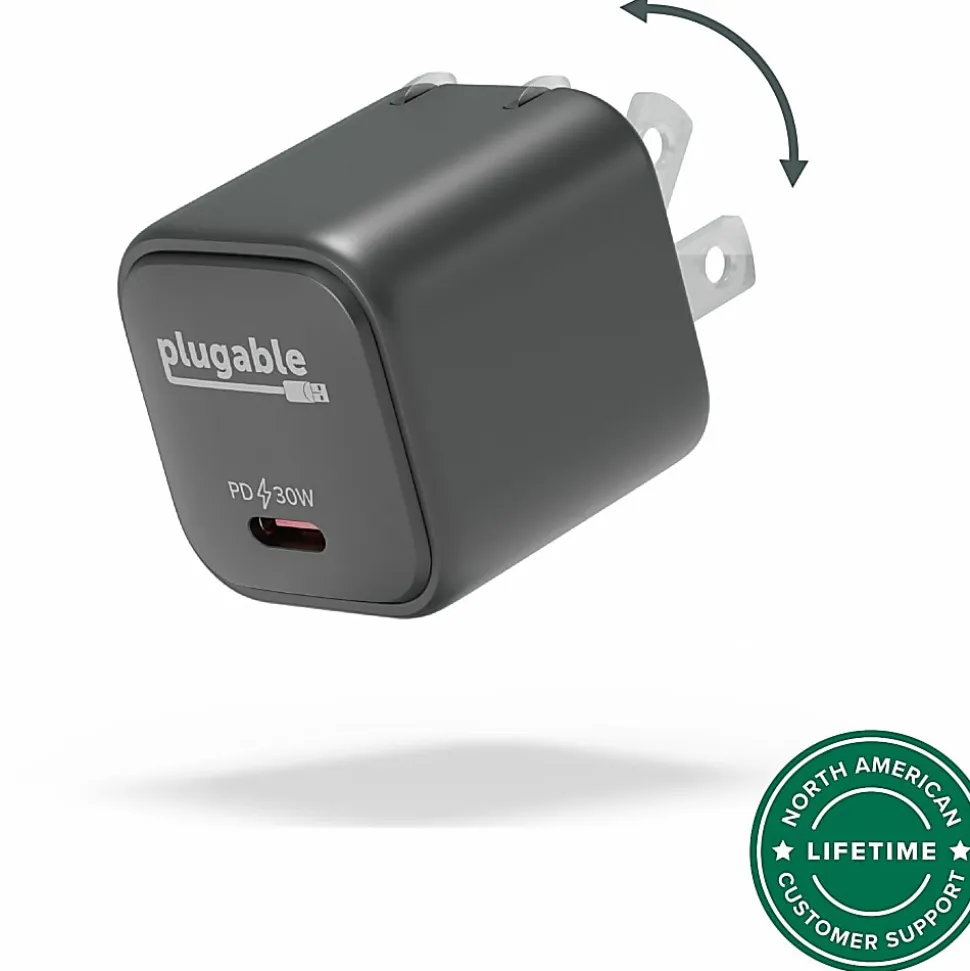 Plugable GaN USB C Charger Block, 30W Portable Charger - Foldable Prongs, PPS USBC Fast Charger - PS30C1B