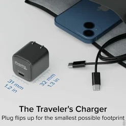 Plugable GaN USB C Charger Block, 30W Portable Charger - Foldable Prongs, PPS USBC Fast Charger - PS30C1B
