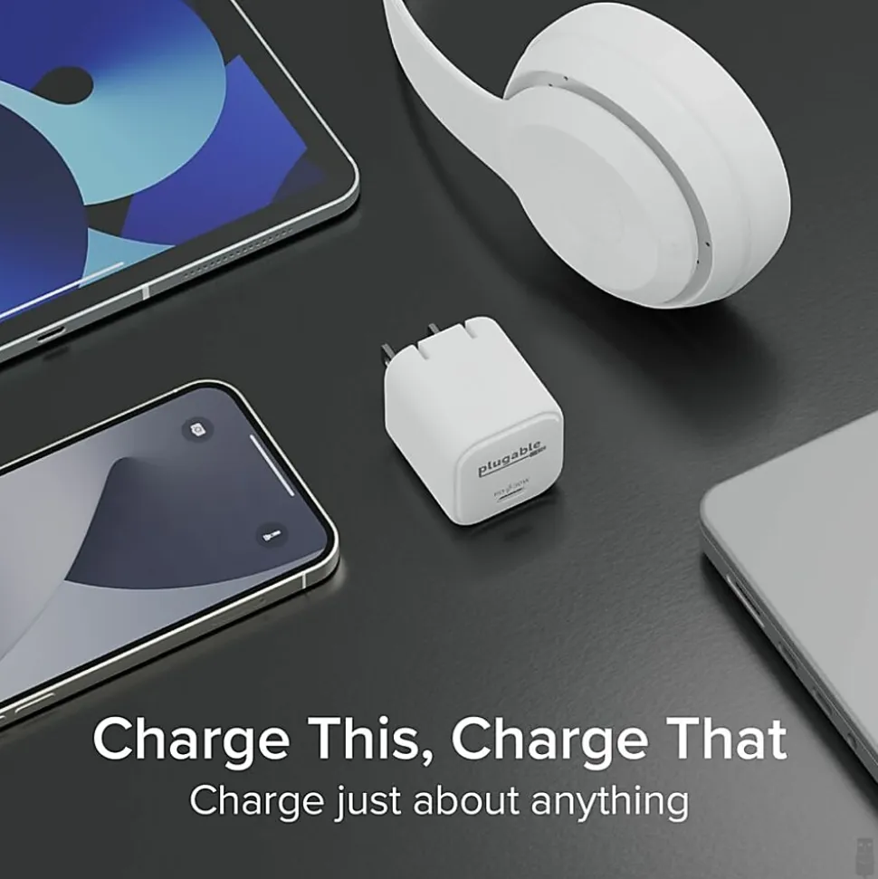 Plugable GaN USB C Charger Block, 30W Portable Charger - Foldable Prongs, PPS USBC Fast Charger - PS30C1W