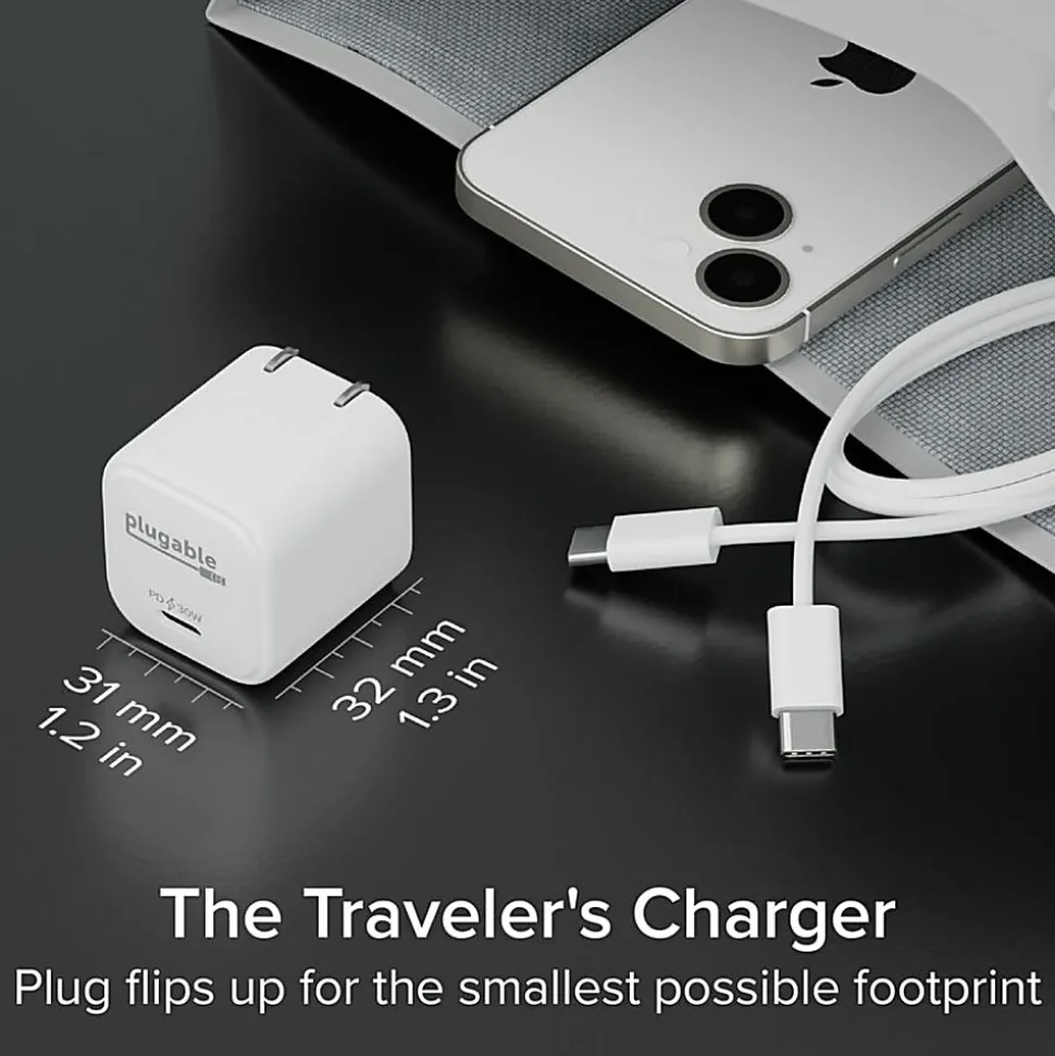Plugable GaN USB C Charger Block, 30W Portable Charger - Foldable Prongs, PPS USBC Fast Charger - PS30C1W