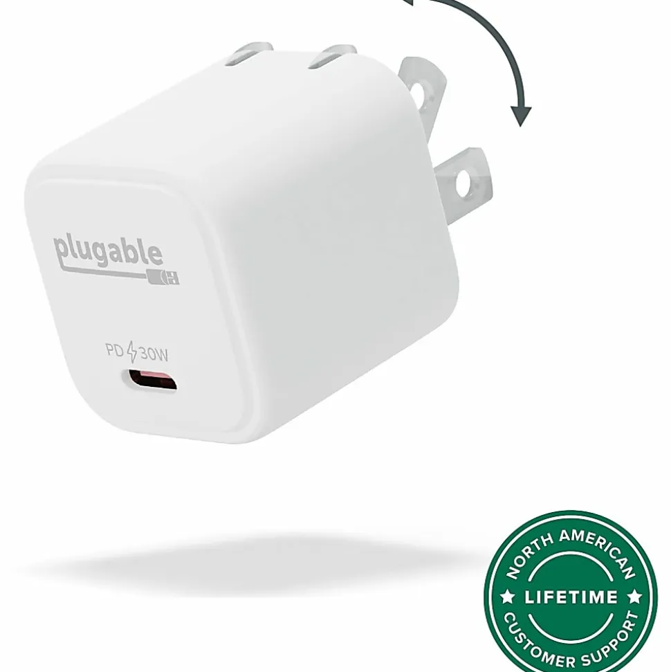 Plugable GaN USB C Charger Block, 30W Portable Charger - Foldable Prongs, PPS USBC Fast Charger - PS30C1W