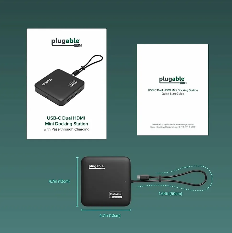 Plugable 7-in-1 USB C Docking Station Dual Monitor - Dual HDMI Dock is Compatible with Mac and Windows - USBC6950PDZ