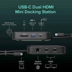 Plugable 7-in-1 USB C Docking Station Dual Monitor - Dual HDMI Dock is Compatible with Mac and Windows - USBC6950PDZ