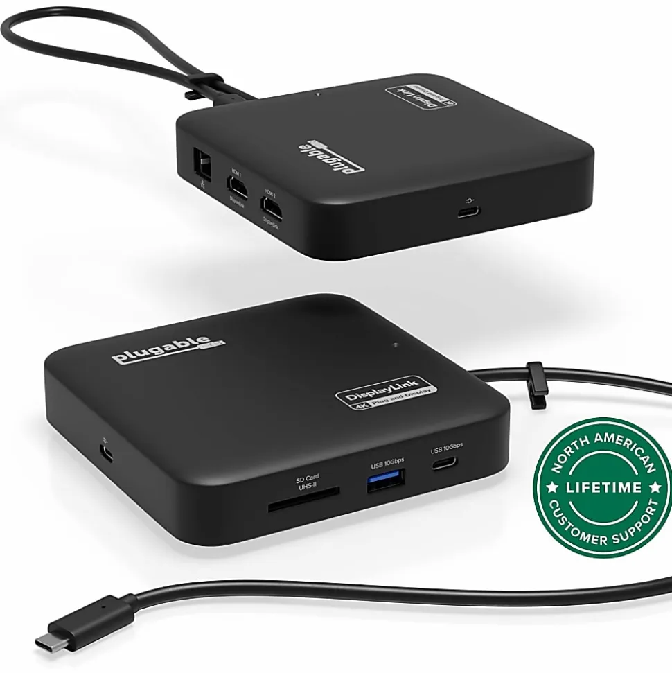 Plugable 7-in-1 USB C Docking Station Dual Monitor - Dual HDMI Dock is Compatible with Mac and Windows - USBC6950PDZ