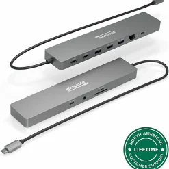 Plugable 11-in-1 USB-C Hub 100W USB-C Pass-through, Laptop Docking Station Dual Monitor with 4K 60Hz HDMI - USBC11IN1E