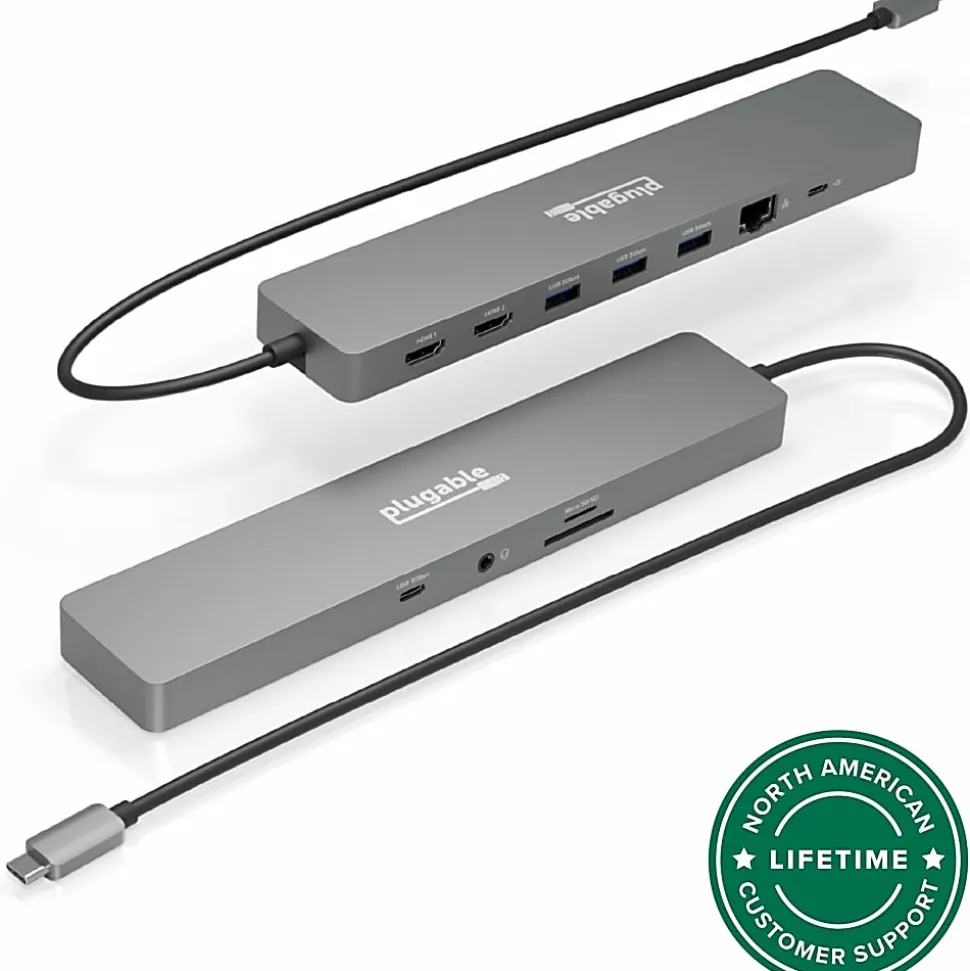 Plugable 11-in-1 USB-C Hub 100W USB-C Pass-through, Laptop Docking Station Dual Monitor with 4K 60Hz HDMI - USBC11IN1E