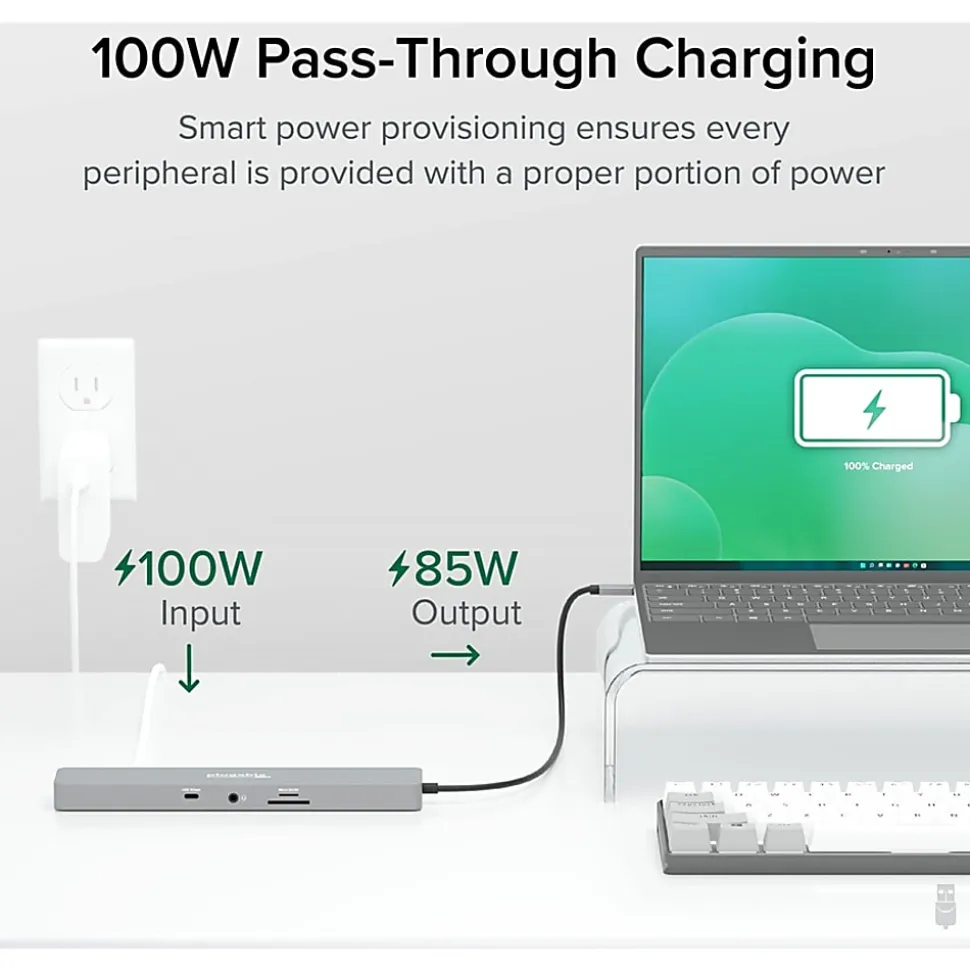 Plugable 11-in-1 USB-C Hub 100W USB-C Pass-through, Laptop Docking Station Dual Monitor with 4K 60Hz HDMI - USBC11IN1E