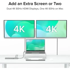 Plugable 11-in-1 USB-C Hub 100W USB-C Pass-through, Laptop Docking Station Dual Monitor with 4K 60Hz HDMI - USBC11IN1E