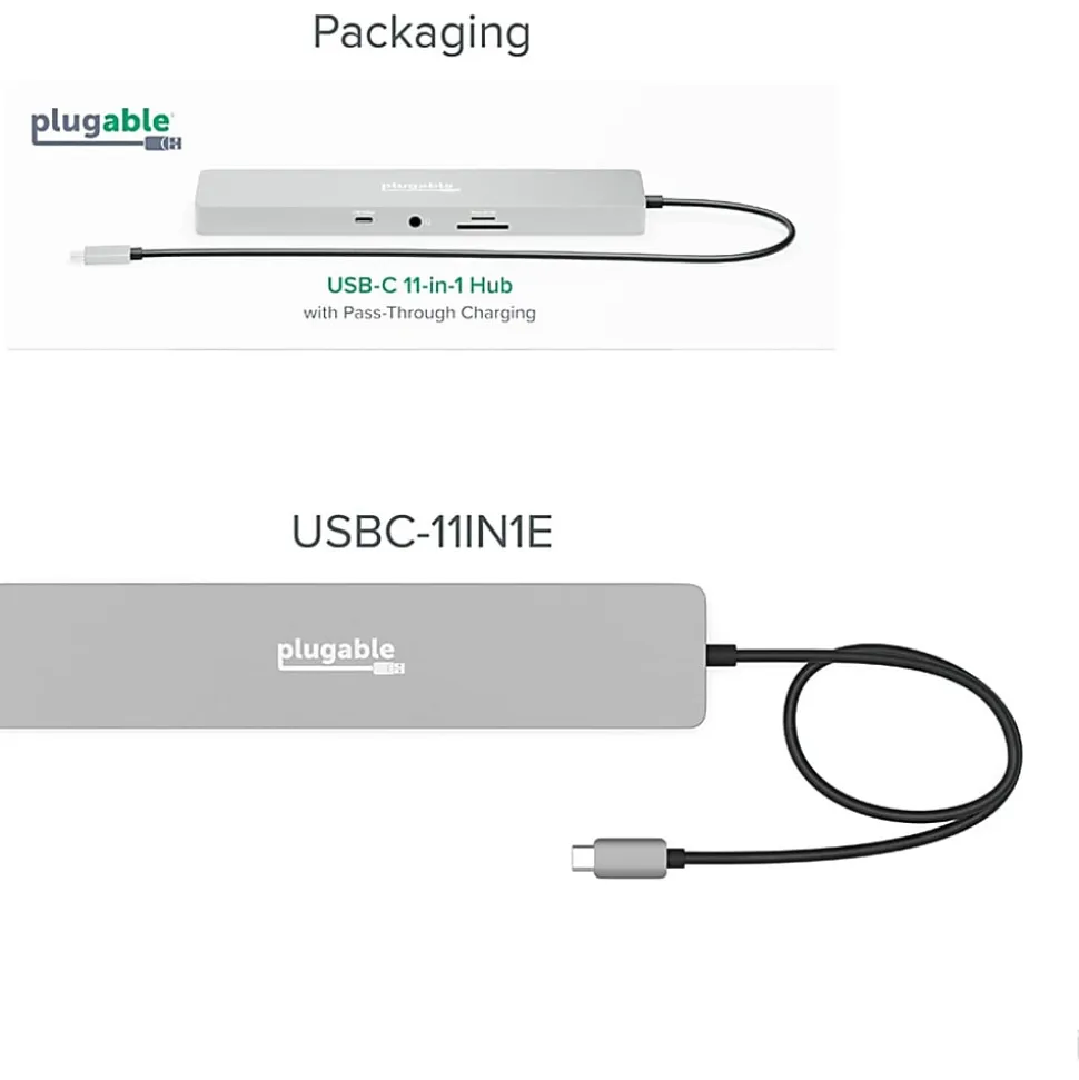 Plugable 11-in-1 USB-C Hub 100W USB-C Pass-through, Laptop Docking Station Dual Monitor with 4K 60Hz HDMI - USBC11IN1E