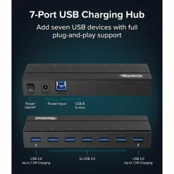 Plugable 7-Port USB 3.0 Hub with 36W Power Adapter - Connect up to seven USB 3.0, 2.0, or 1.1 devices to a single port on any computer, Driverless