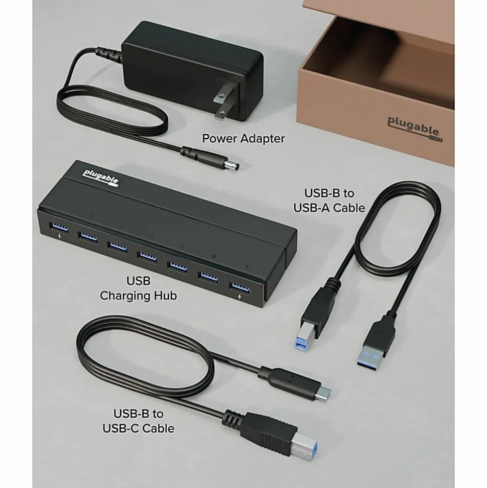 Plugable 7-Port USB 3.0 Hub with 36W Power Adapter - Connect up to seven USB 3.0, 2.0, or 1.1 devices to a single port on any computer, Driverless