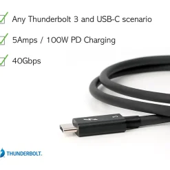 Plugable Thunderbolt 3 Cable 40Gbps Supports 100W (20V, 5A) Charging, 2.6ft / 0.8m, TBT340G80CM