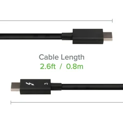 Plugable Thunderbolt 3 Cable 40Gbps Supports 100W (20V, 5A) Charging, 2.6ft / 0.8m, TBT340G80CM