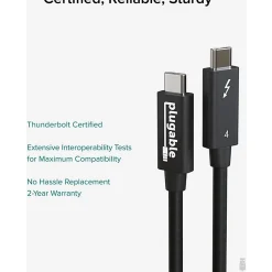 Plugable Thunderbolt 4 Cable [Thunderbolt Certified], TBT440G2M