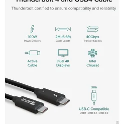 Plugable Thunderbolt 4 Cable [Thunderbolt Certified], TBT440G2M