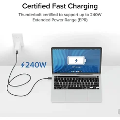 Plugable Thunderbolt 4 Cable with 240W Charging, Thunderbolt Certified, 3.3 Feet (1M),1x 8K Display, 40 Gbps - TBT4240W1M