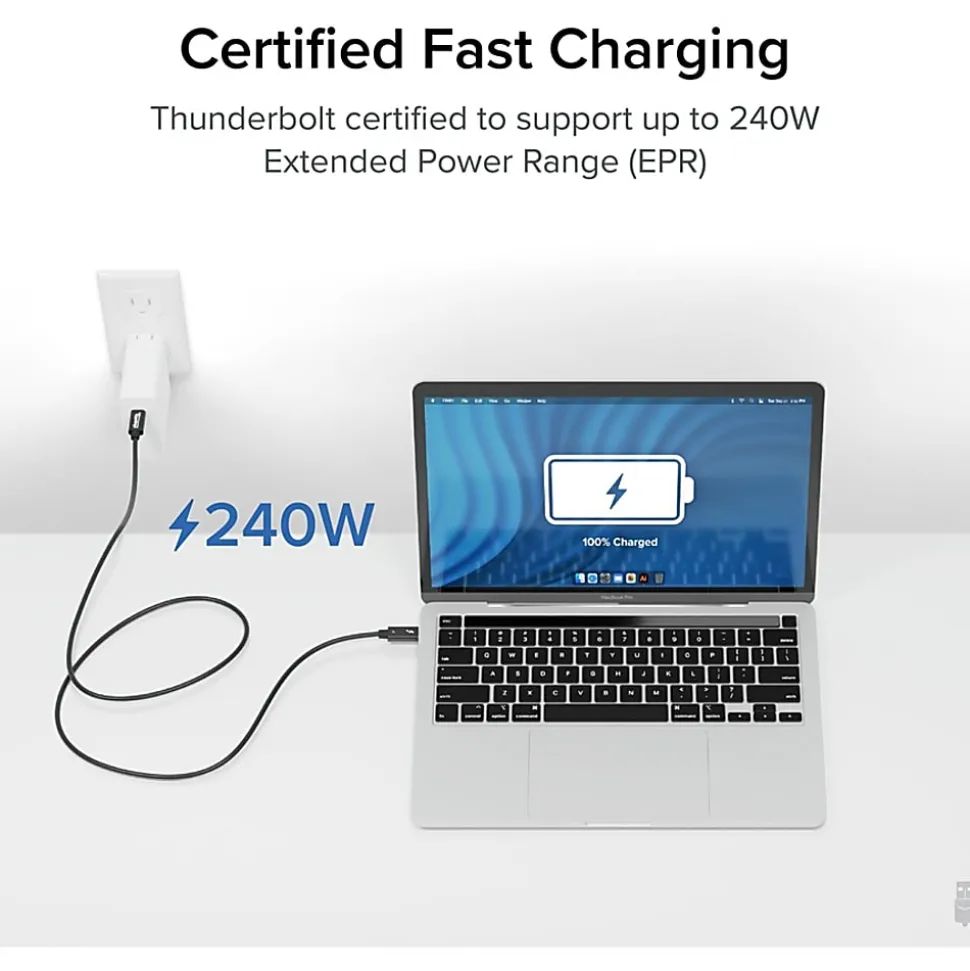 Plugable Thunderbolt 4 Cable with 240W Charging, Thunderbolt Certified, 3.3 Feet (1M),1x 8K Display, 40 Gbps - TBT4240W1M