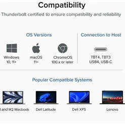 Plugable Thunderbolt 4 Cable with 240W Charging, Thunderbolt Certified, 3.3 Feet (1M),1x 8K Display, 40 Gbps - TBT4240W1M