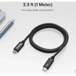 Plugable Thunderbolt 4 Cable with 240W Charging, Thunderbolt Certified, 3.3 Feet (1M),1x 8K Display, 40 Gbps - TBT4240W1M