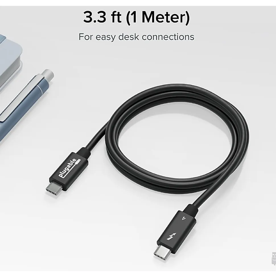 Plugable Thunderbolt 4 Cable with 240W Charging, Thunderbolt Certified, 3.3 Feet (1M),1x 8K Display, 40 Gbps - TBT4240W1M