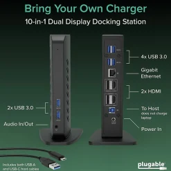 Plugable USB 3.0 and USB-C Dual 4K Display Docking Station with DisplayPort and HDMI  - UD6950Z