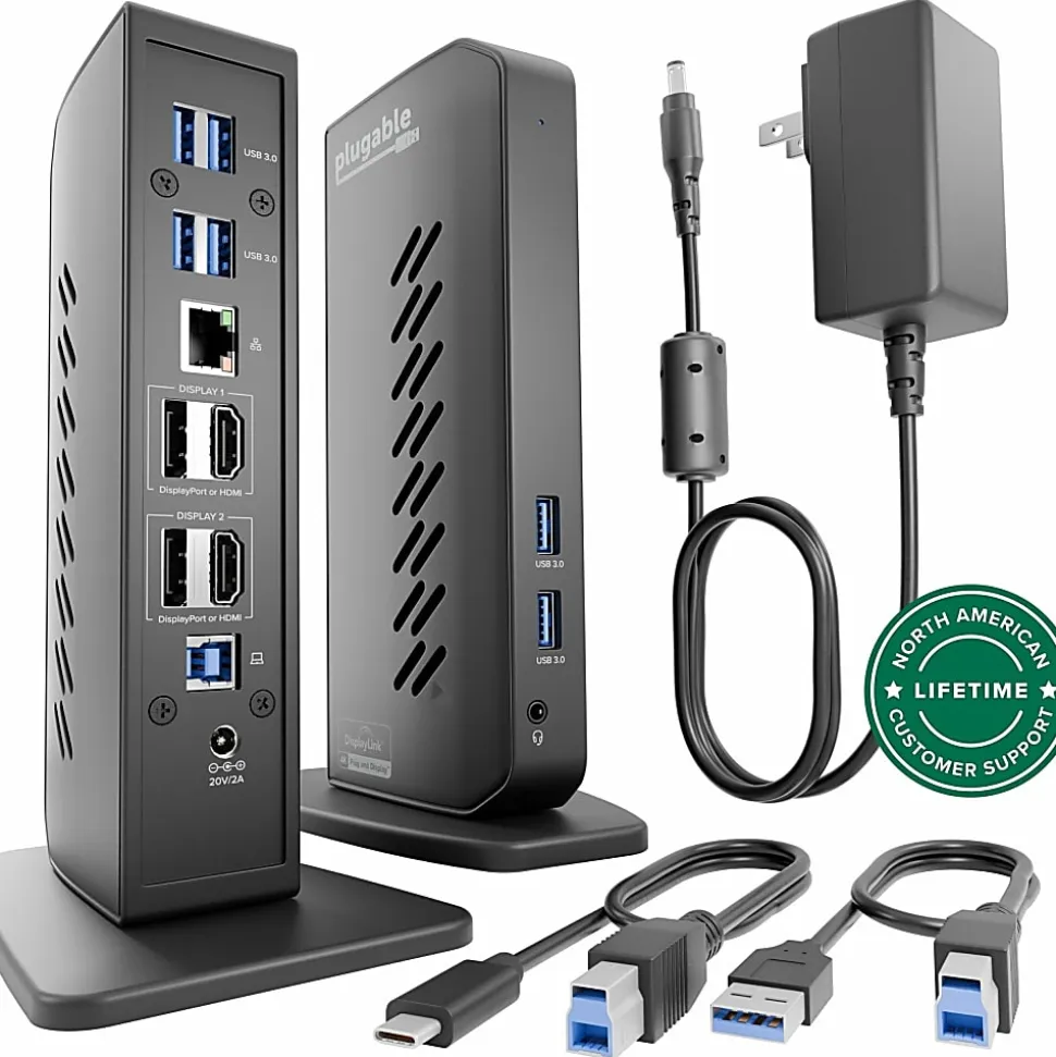 Plugable USB 3.0 and USB-C Dual 4K Display Docking Station with DisplayPort and HDMI - UD6950Z