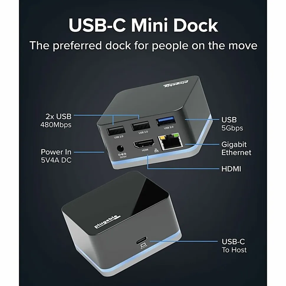 Plugable USB C Cube - Mini Docking Station, Compatible with Thunderbolt 3 Ports and Specific USB-C Systems - UDCUBE