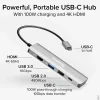 Plugable USB C Hub Multiport Adapter, 4 in 1, 100W Pass Through Charging USB C to HDMI 4K 60Hz - Multi USB Port Hub  - USBC4IN1
