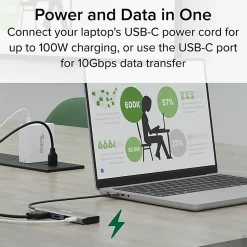 Plugable USB C Hub Multiport Adapter, 4 in 1, 100W Pass Through Charging USB C to HDMI 4K 60Hz - Multi USB Port Hub  - USBC4IN1