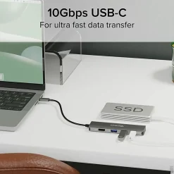 Plugable USB C Hub Multiport Adapter, 4 in 1, 100W Pass Through Charging USB C to HDMI 4K 60Hz - Multi USB Port Hub - USBC4IN1