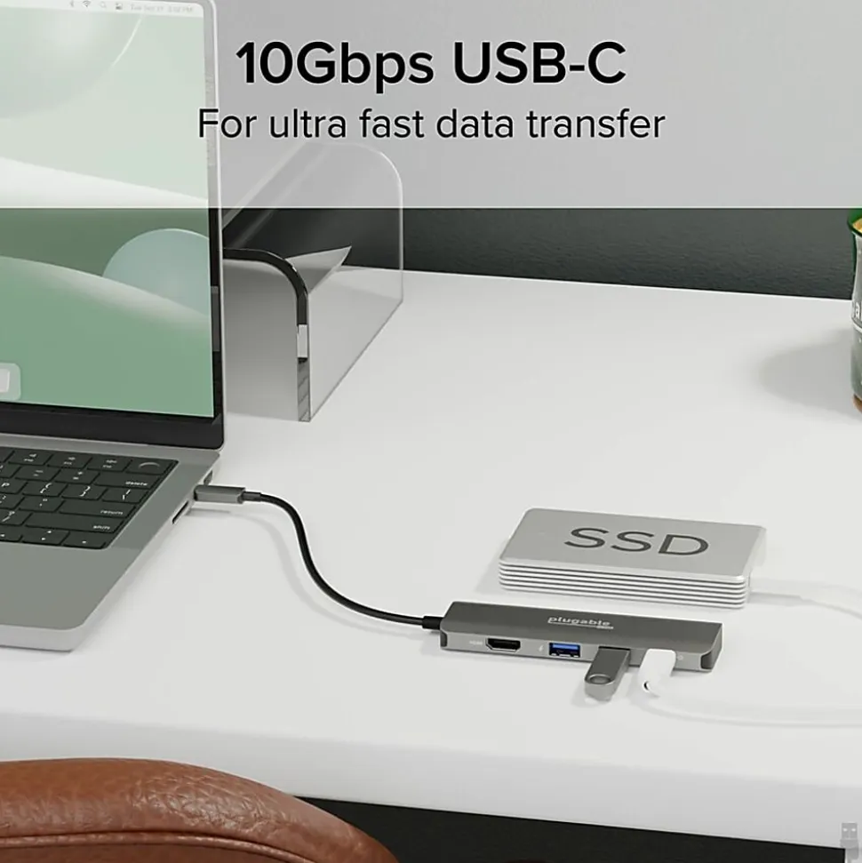 Plugable USB C Hub Multiport Adapter, 4 in 1, 100W Pass Through Charging USB C to HDMI 4K 60Hz - Multi USB Port Hub - USBC4IN1