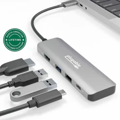 Plugable USB C Hub Multiport Adapter, 4 in 1, 100W Pass Through Charging USB C to HDMI 4K 60Hz - Multi USB Port Hub - USBC4IN1