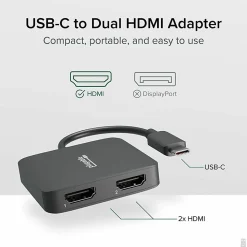 Plugable USB C to HDMI Adapter for Dual Monitors 4K 60Hz, Driverless - USBCMSTH2