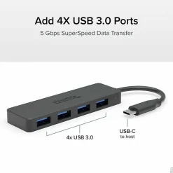 Plugable USB C to USB Adapter Hub, 4 Port USB 3.0 Hub, USB Splitter  - USBCHUB4A