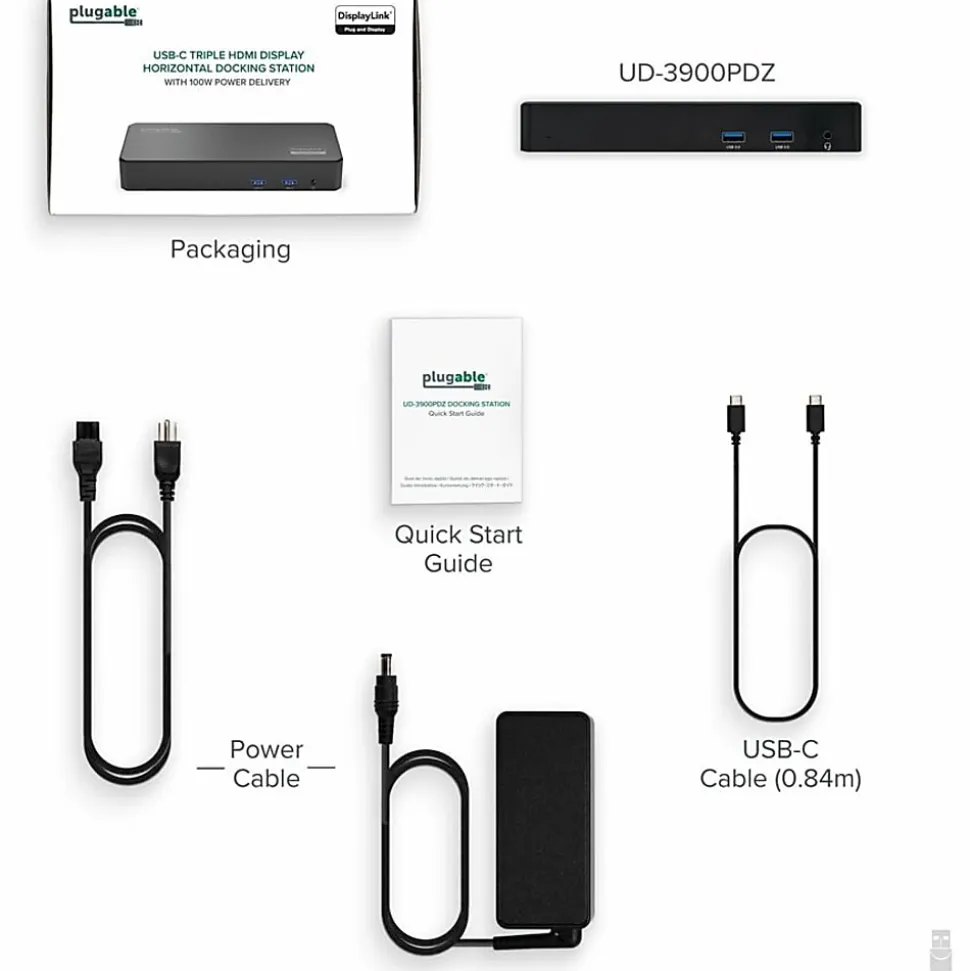 Plugable USB C Triple Display Docking Station with Laptop Charging, - UD3900PDZ