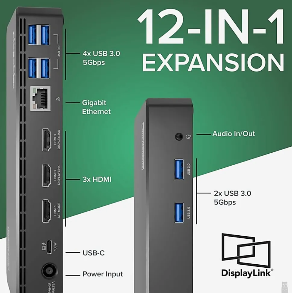 Plugable USB C Triple Display Docking Station with Laptop Charging, - UD3900PDZ