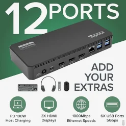 Plugable USB C Triple Display Docking Station with Laptop Charging, - UD3900PDZ