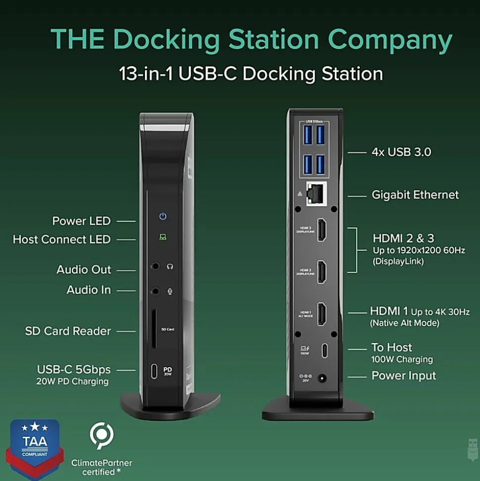 Plugable USB-C Triple Display Docking Station with Charging Support Power Delivery - UDULTCDL
